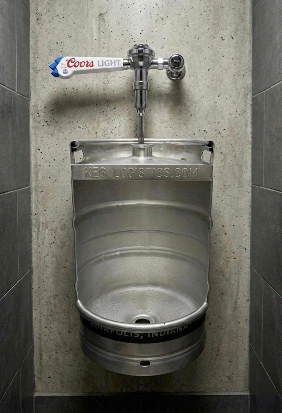 Beer Keg Urinal β Stainless Steel Handmade Industrial Urinal for Man Cave Bar Bathroom