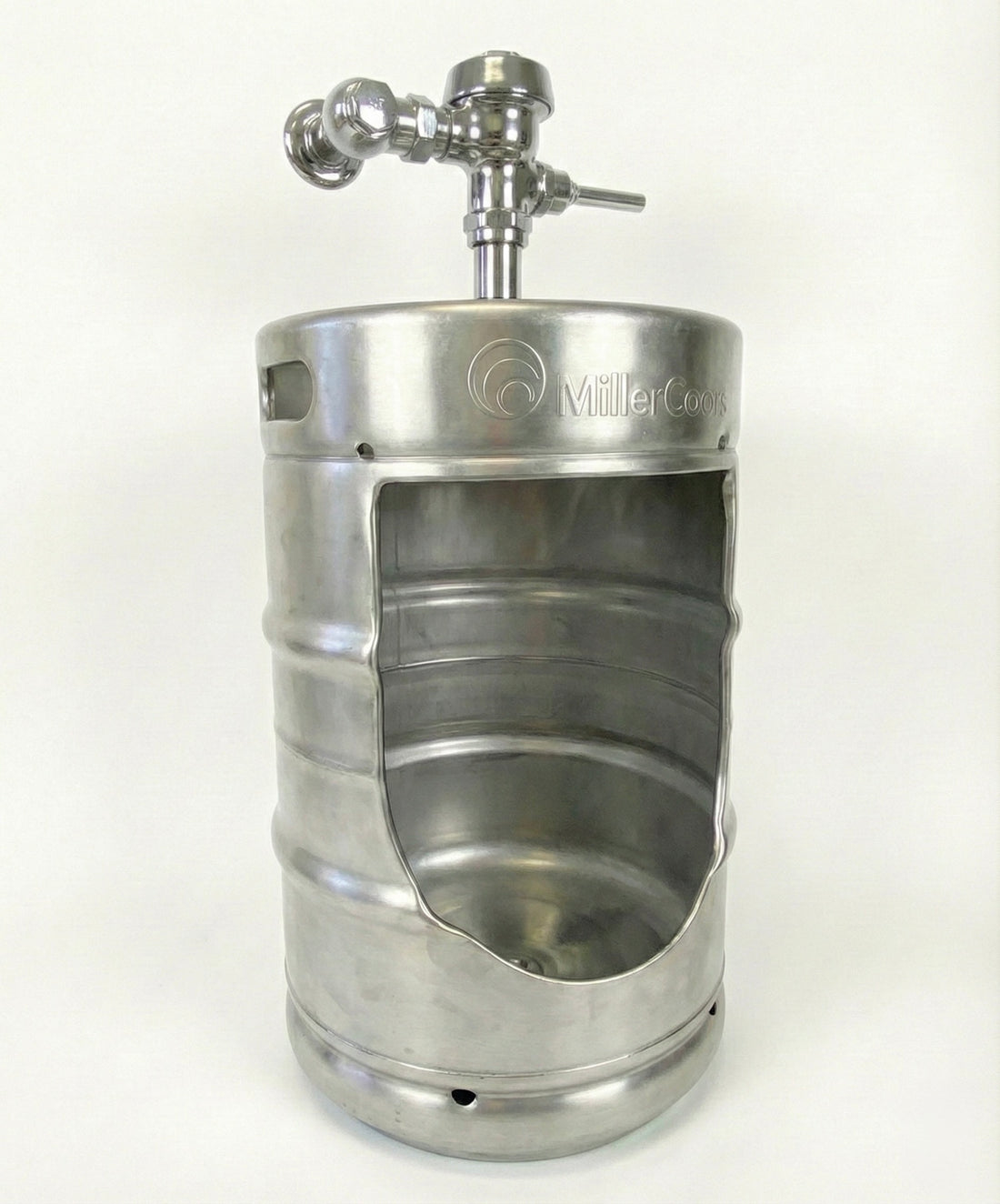 Beer Keg Urinal Bathroom Set β Stainless Steel Industrial Urinal Sink Mirror with Custom Flush Valve for Man Cave Bar
