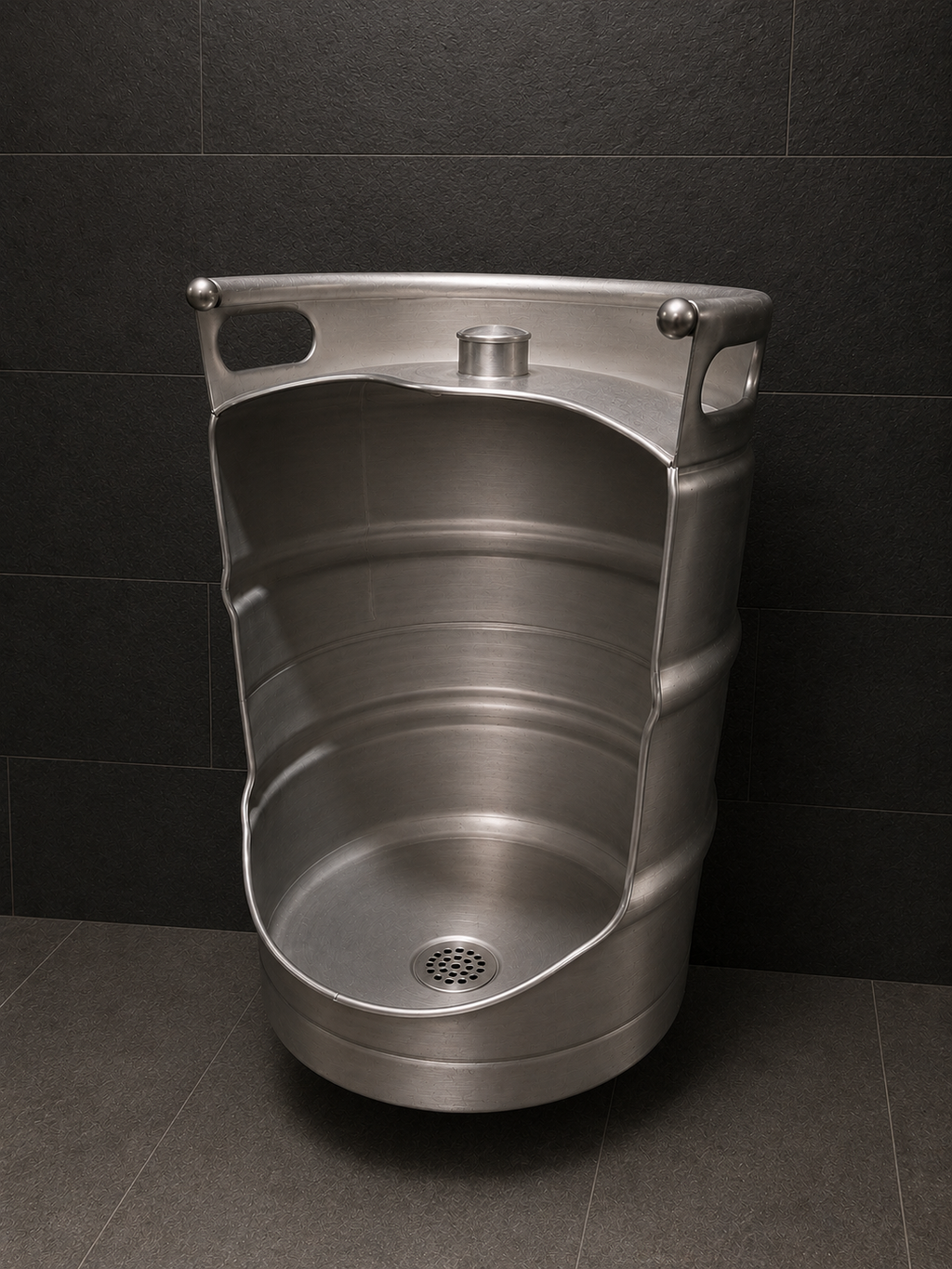 Unique Beer Keg Urinal – Industrial Stainless Steel Urinal for Man Cave Bar Decor – Wall Mounted