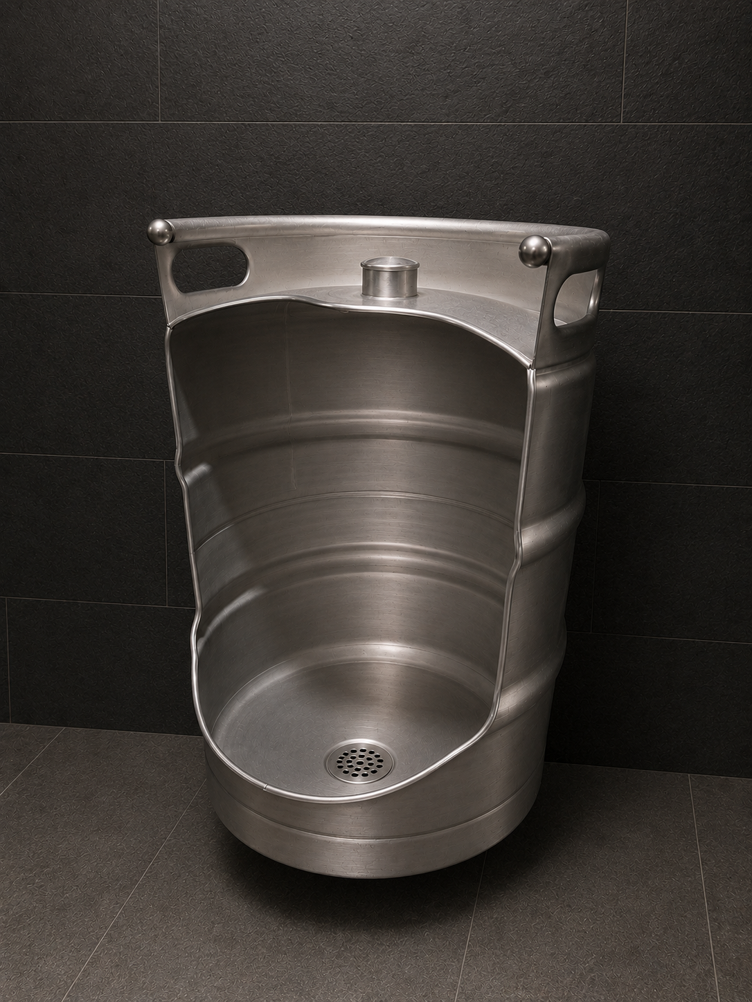 Unique Beer Keg Urinal – Industrial Stainless Steel Urinal for Man Cave Bar Decor – Wall Mounted