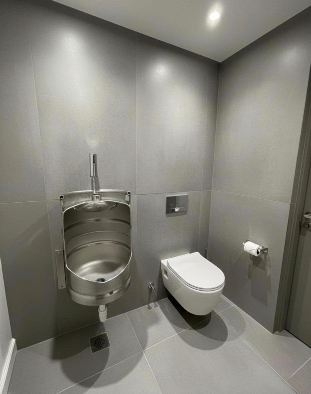 Unique Beer Keg Urinal – Industrial Stainless Steel Urinal for Man Cave Bar Decor – Wall Mounted