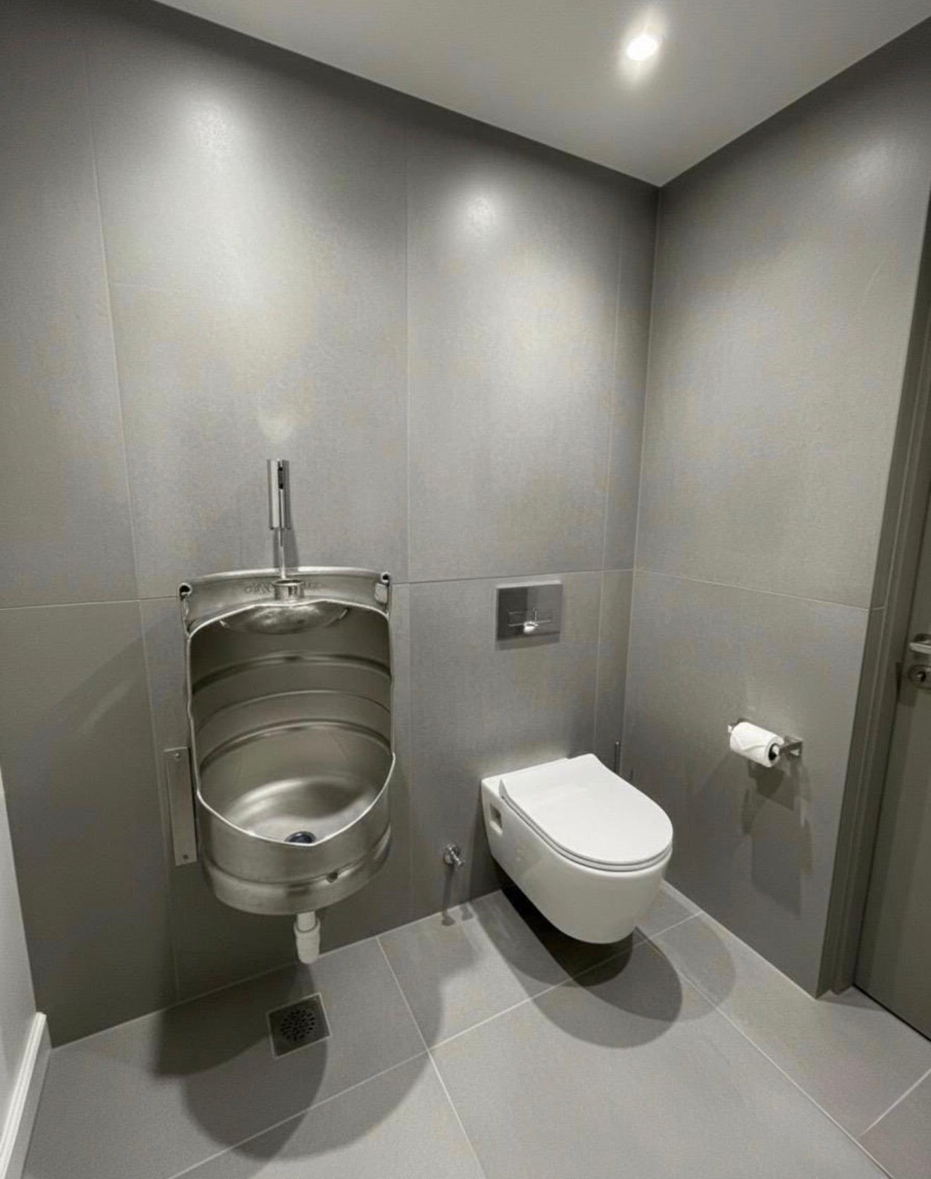 Unique Beer Keg Urinal – Industrial Stainless Steel Urinal for Man Cave Bar Decor – Wall Mounted