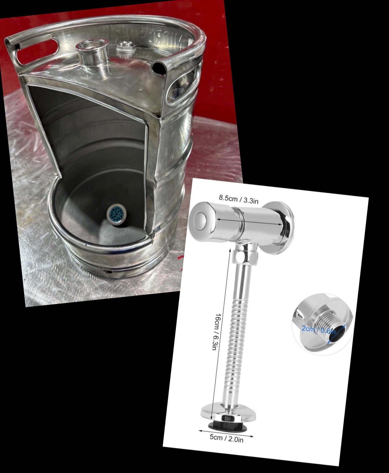 Beer Keg Urinal – Stainless Steel Industrial Urinal for Man Cave and Bar Bathroom
