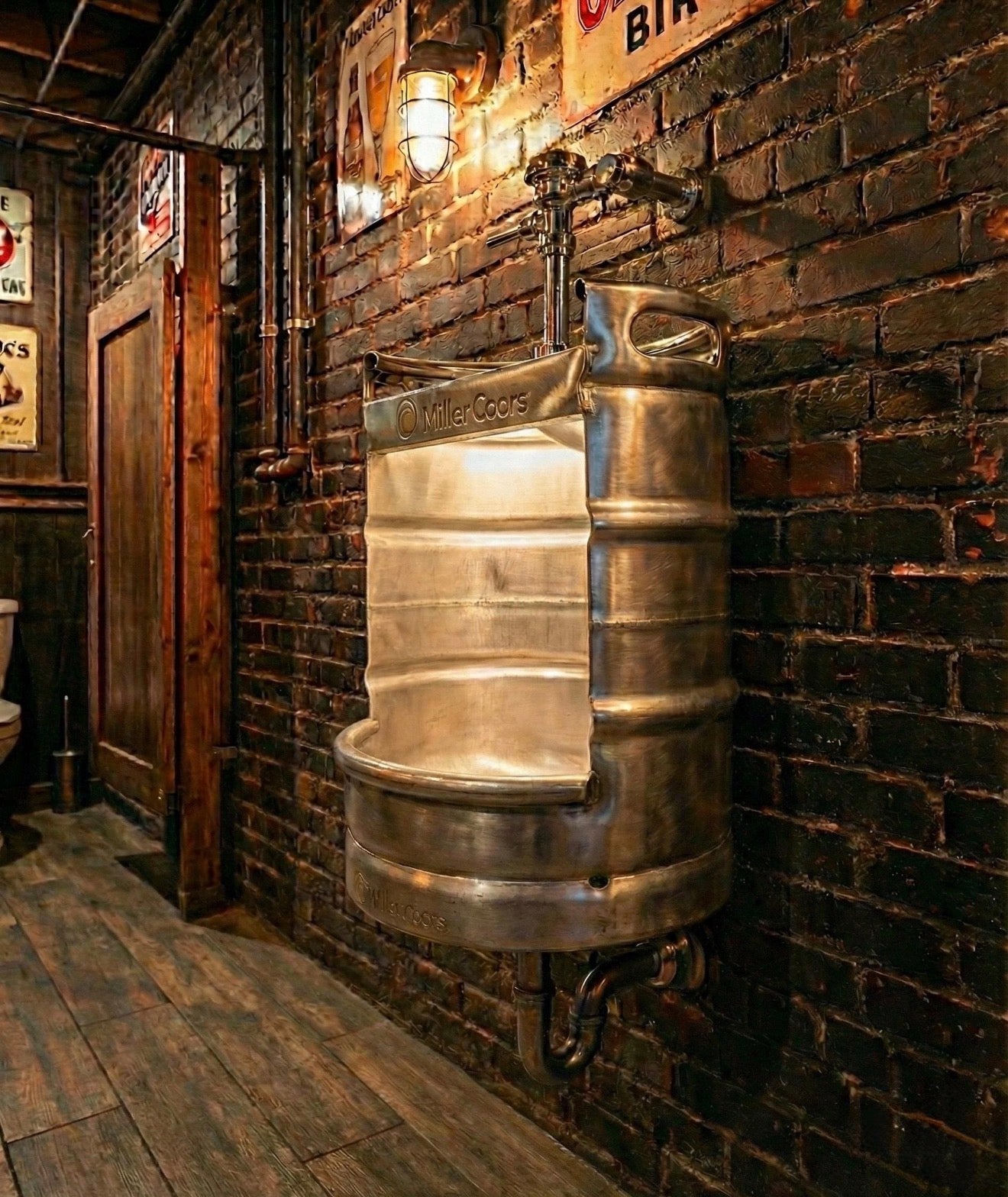 Beer Keg Urinal – Stainless Steel Handmade Industrial Urinal for Man Cave Bar Bathroom