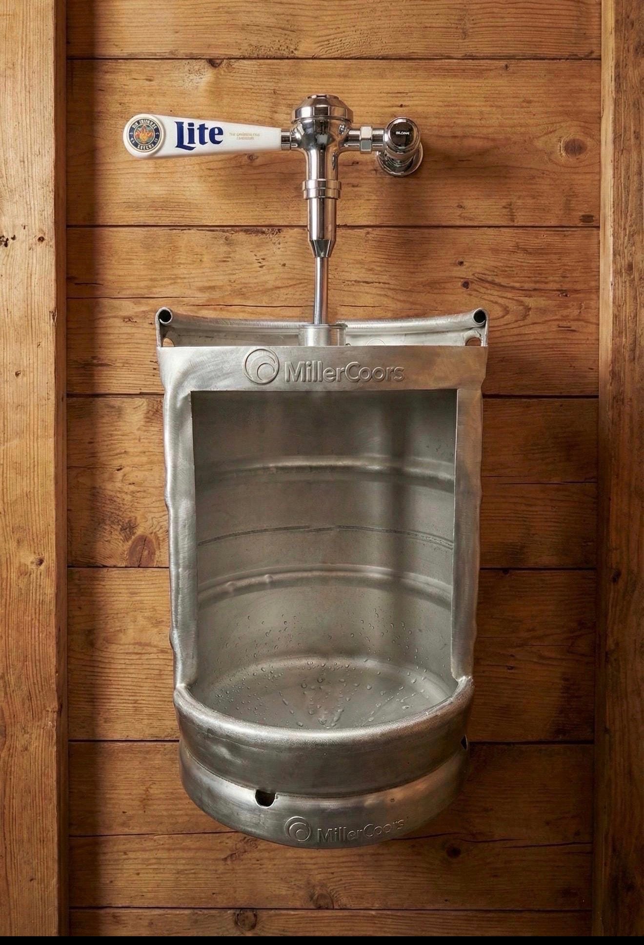 Beer Keg Urinal – Stainless Steel Industrial Urinal for Man Cave and Bar Bathroom