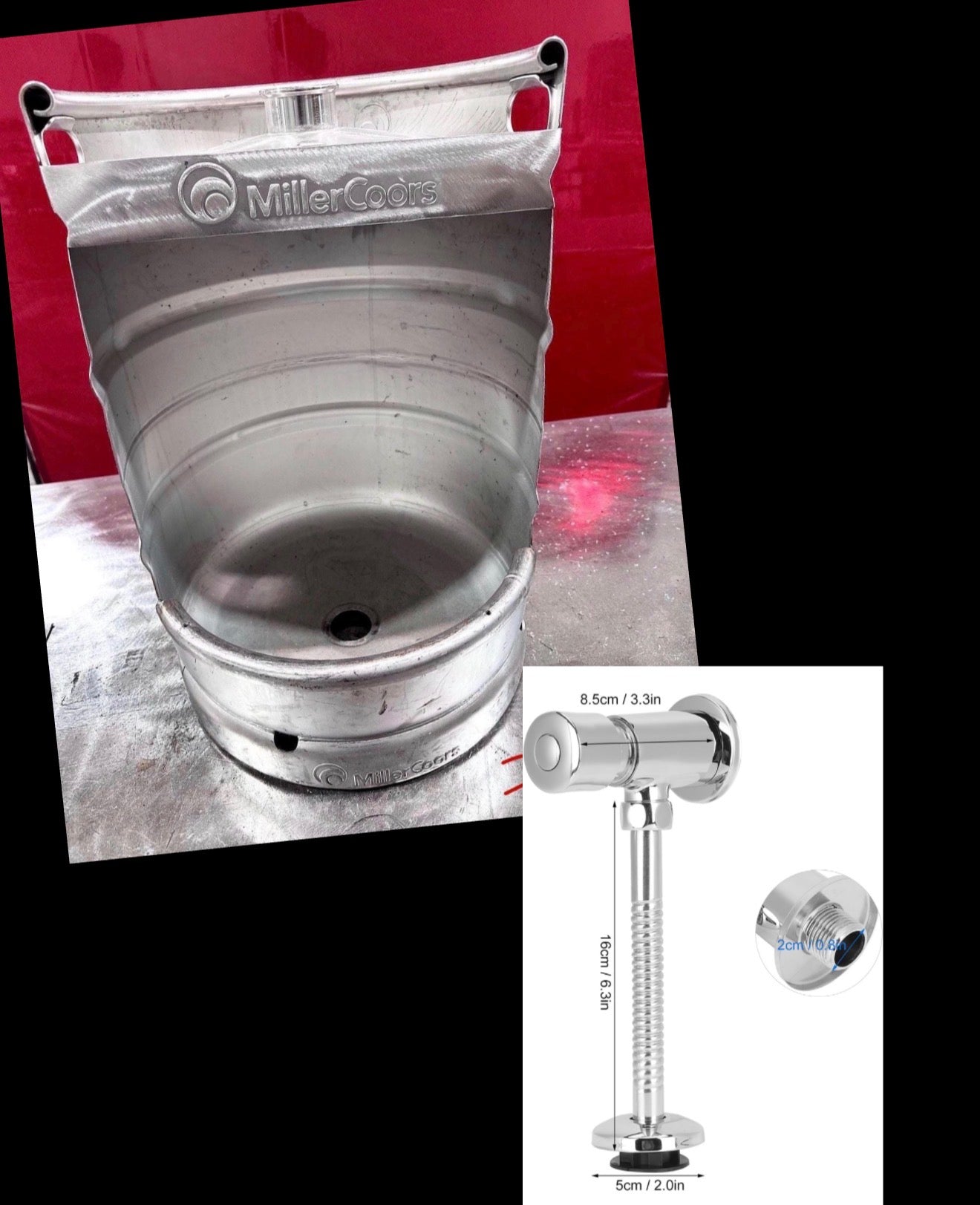 Beer Keg Urinal – Stainless Steel Handmade Industrial Urinal for Man Cave Bar Bathroom