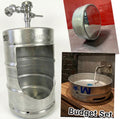 Beer Keg Urinal Bathroom Set – Stainless Steel Industrial Urinal Sink Mirror with Custom Flush Valve for Man Cave Bar