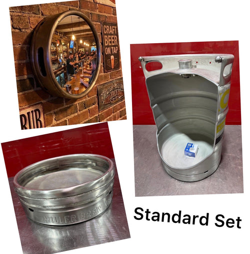 Beer Keg Urinal Bathroom Set – Stainless Steel Industrial Urinal Sink Mirror with Custom Flush Valve for Man Cave Bar