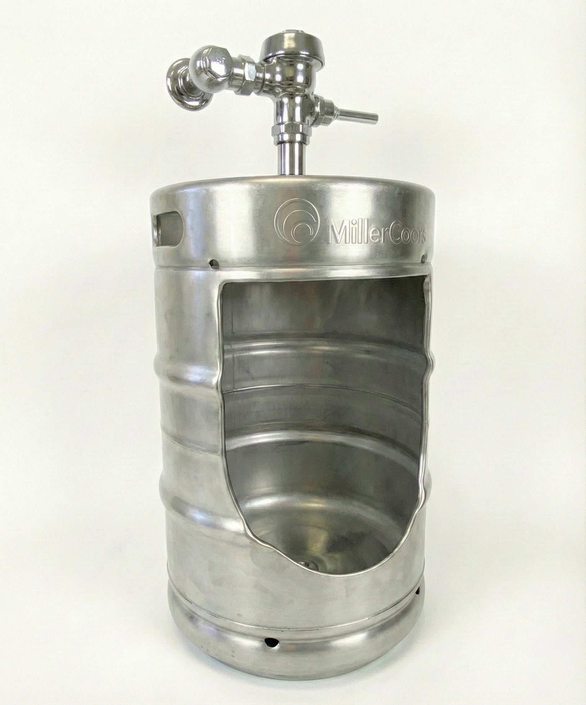 Beer Keg Urinal Bathroom Set – Stainless Steel Industrial Urinal Sink Mirror with Custom Flush Valve for Man Cave Bar