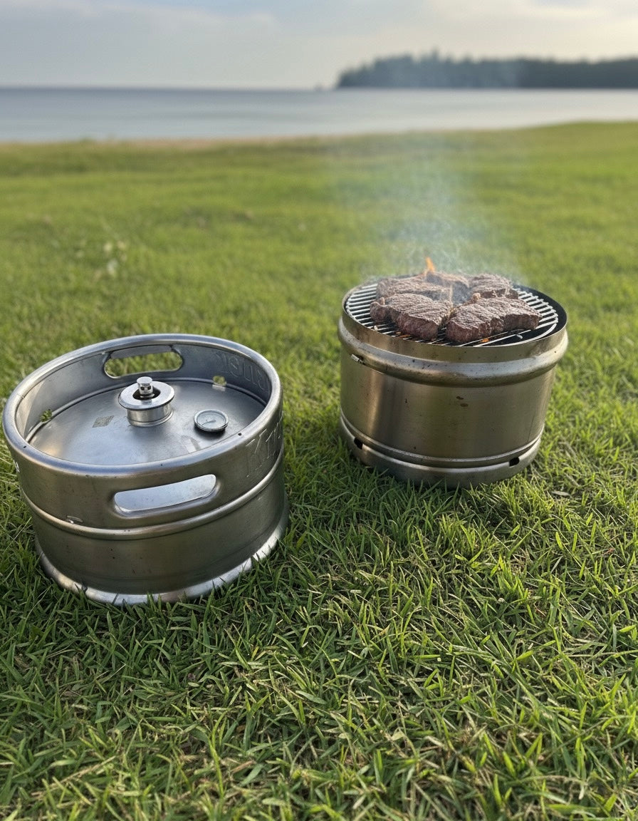 5-in-1 Beer Keg Grill – Stainless Steel BBQ Fire Pit Smoker Camping Stove Portable Outdoor Grill