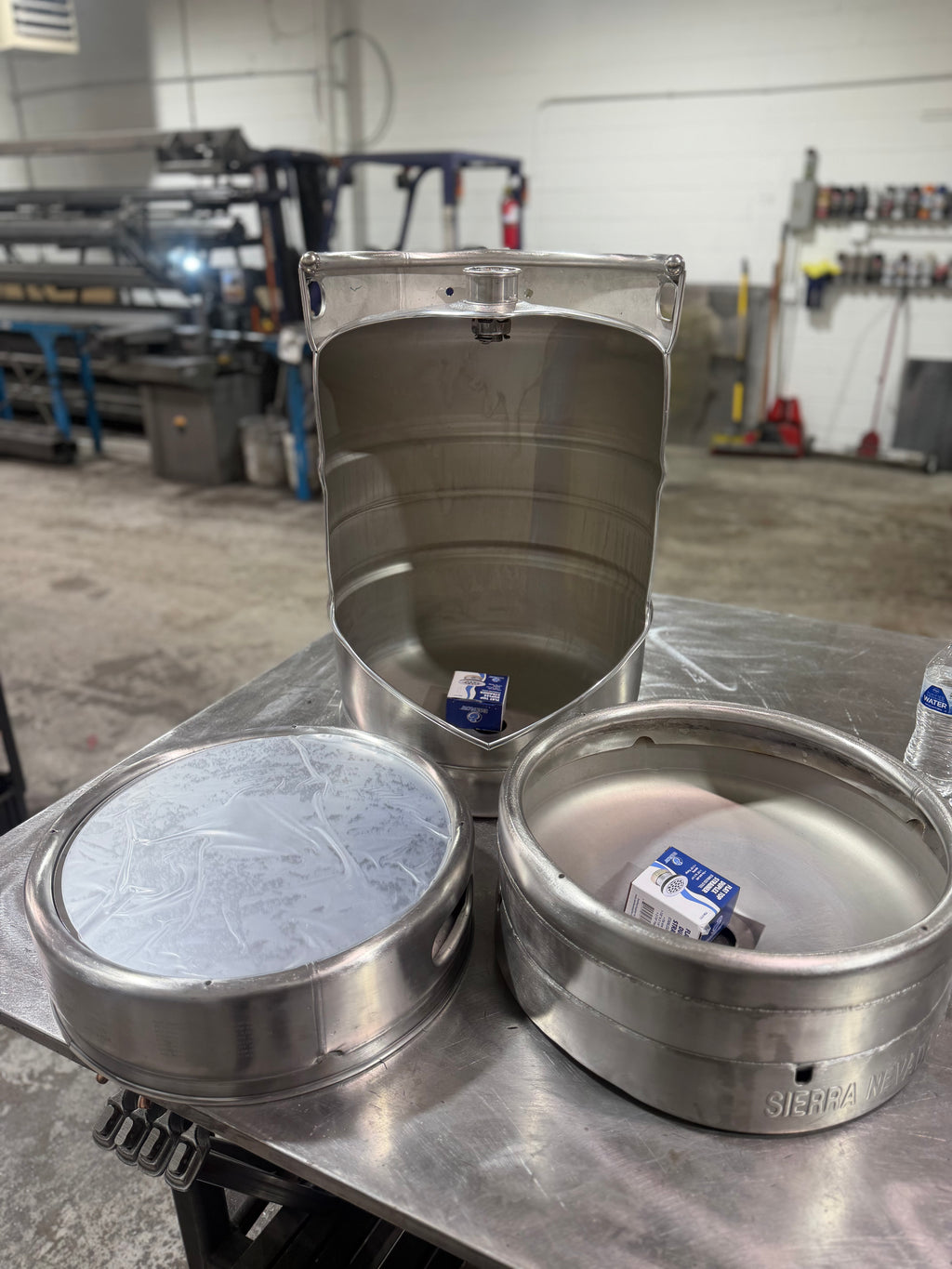 Beer Keg Urinal Bathroom Set – Stainless Steel Industrial Urinal Sink Mirror with Custom Flush Valve for Man Cave Bar