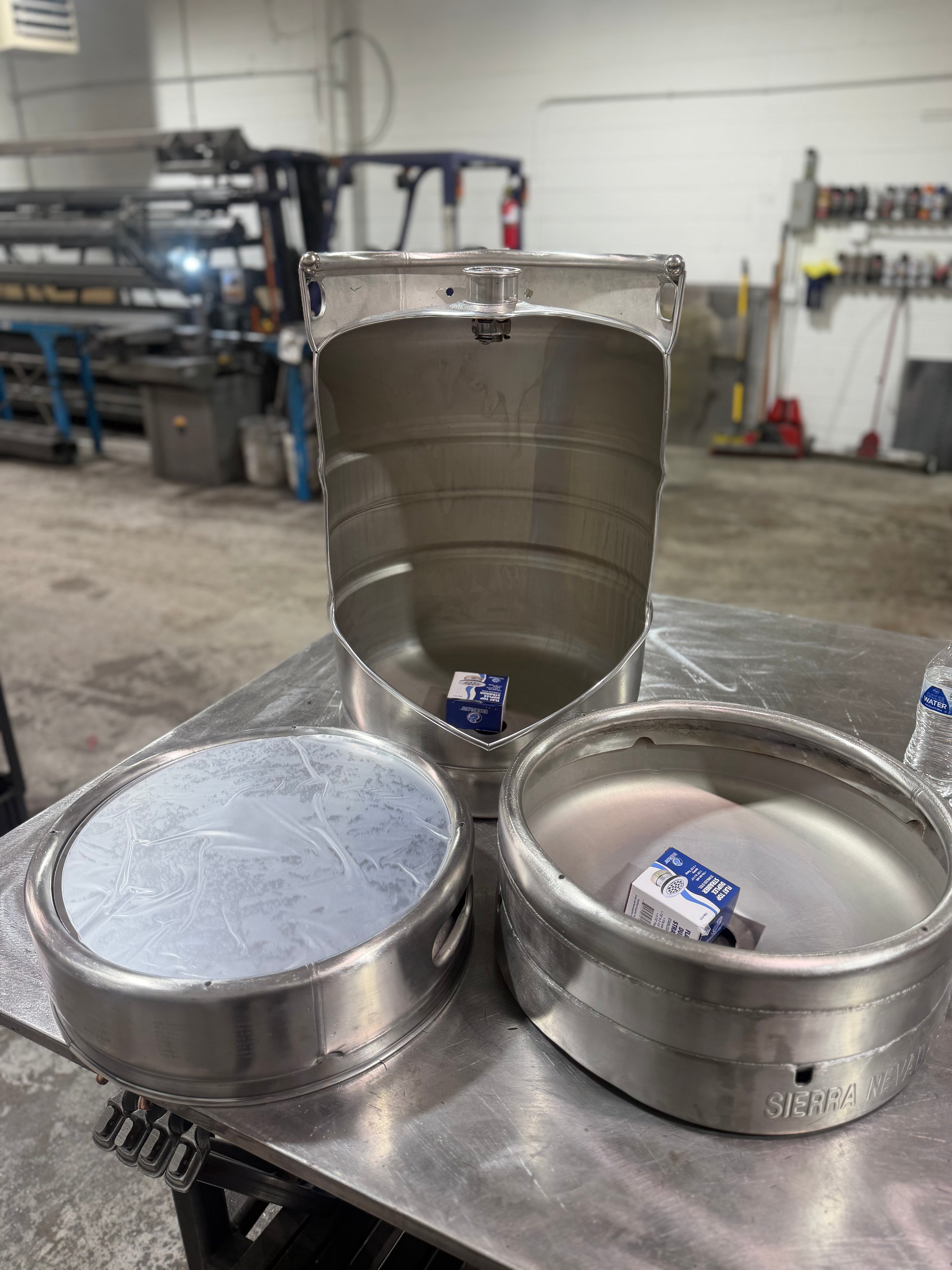 Beer Keg Urinal Bathroom Set – Stainless Steel Industrial Urinal Sink Mirror with Custom Flush Valve for Man Cave Bar