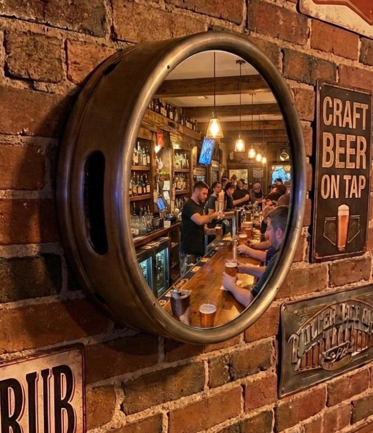 Beer Keg Urinal Bathroom Set – Stainless Steel Industrial Urinal Sink Mirror with Custom Flush Valve for Man Cave Bar