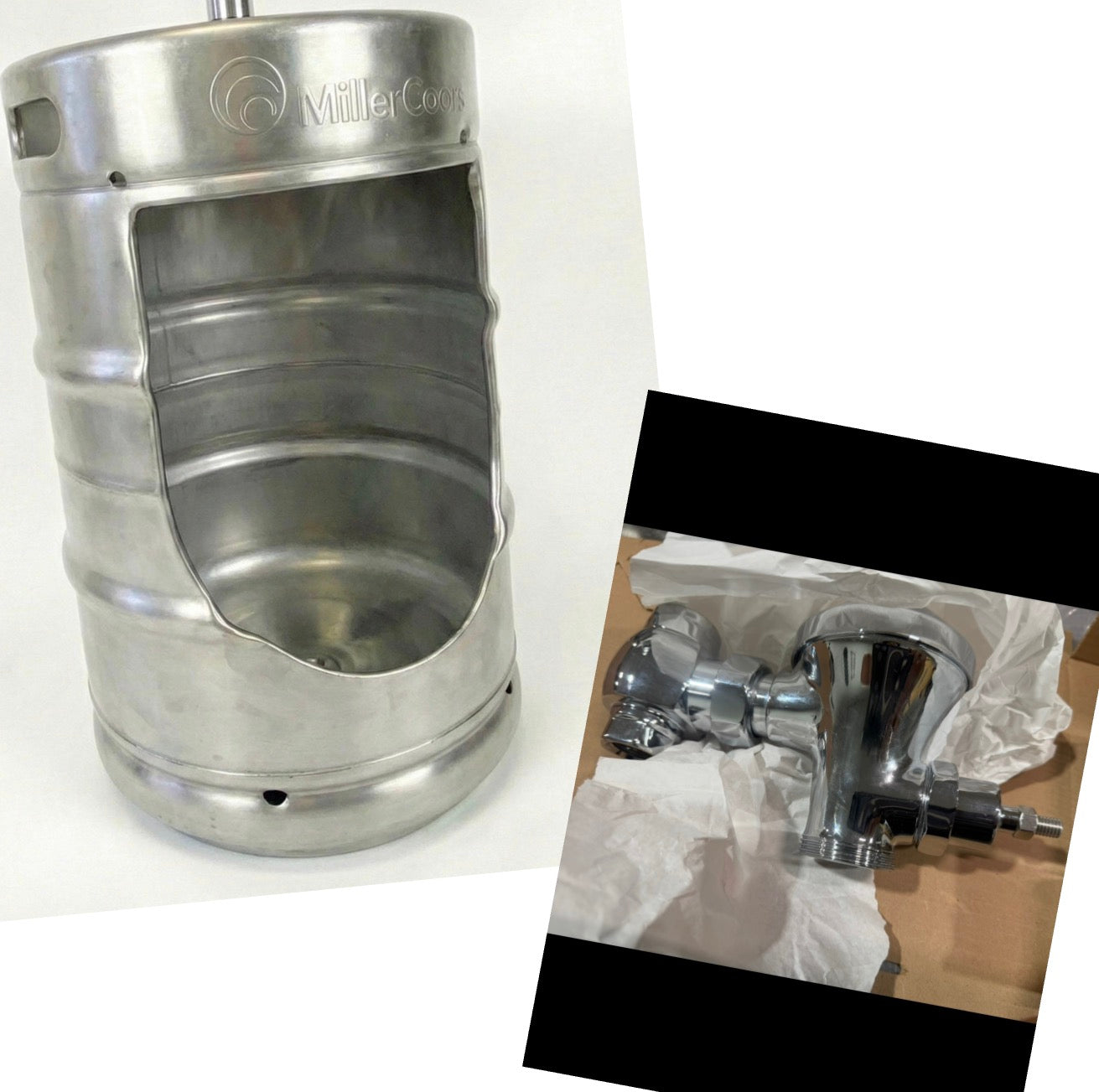 Beer Keg Urinal with Tap Handle – Stainless Steel Wall Mounted Urinal – Man Cave Bar Bathroom Decor
