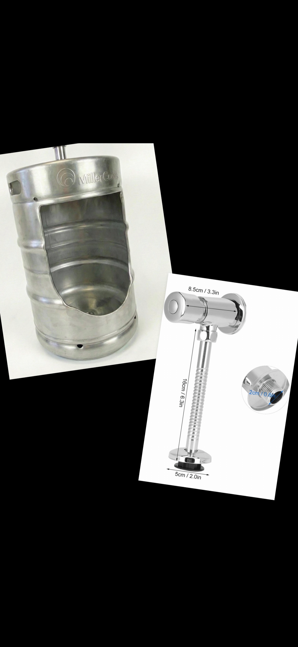 Beer Keg Urinal with Tap Handle – Stainless Steel Wall Mounted Urinal – Man Cave Bar Bathroom Decor