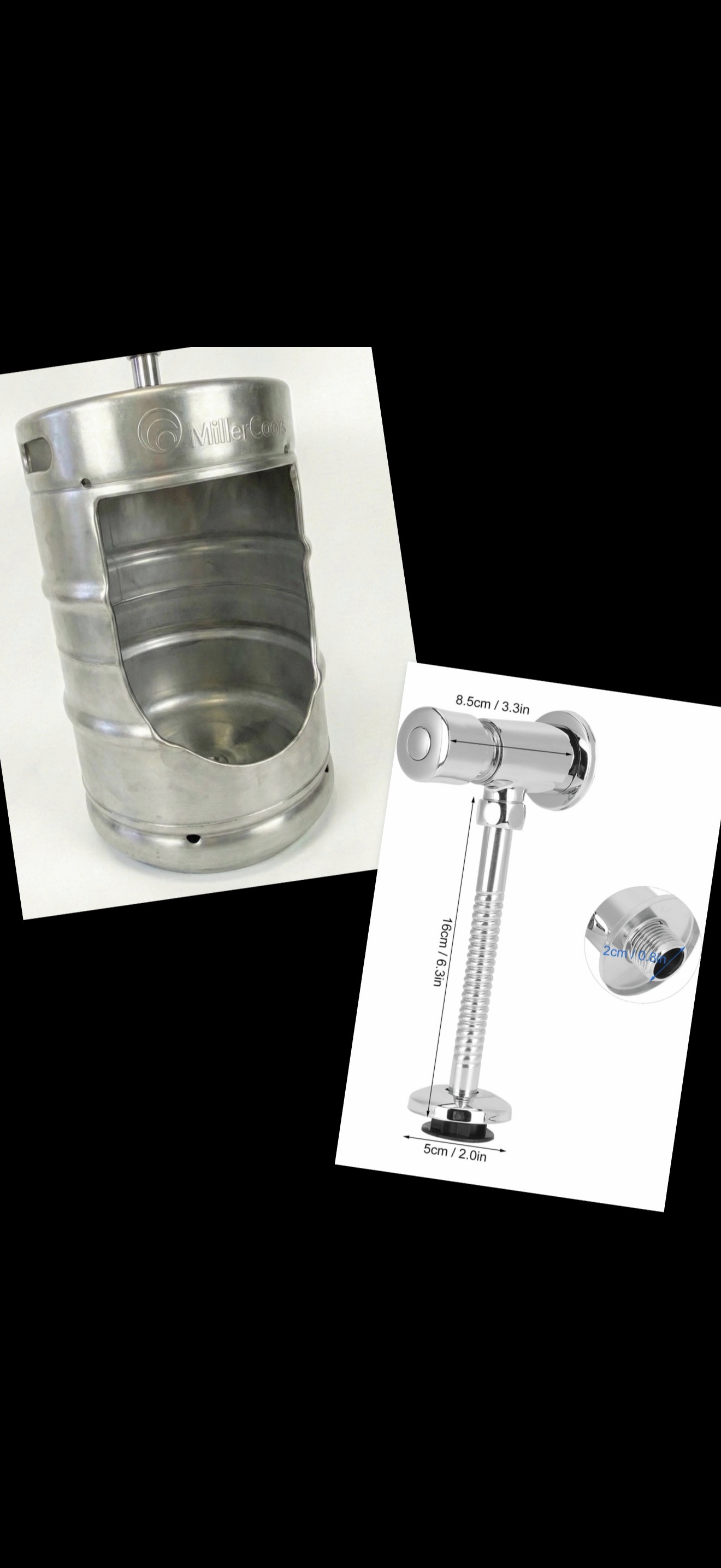 Beer Keg Urinal with Tap Handle – Stainless Steel Wall Mounted Urinal – Man Cave Bar Bathroom Decor